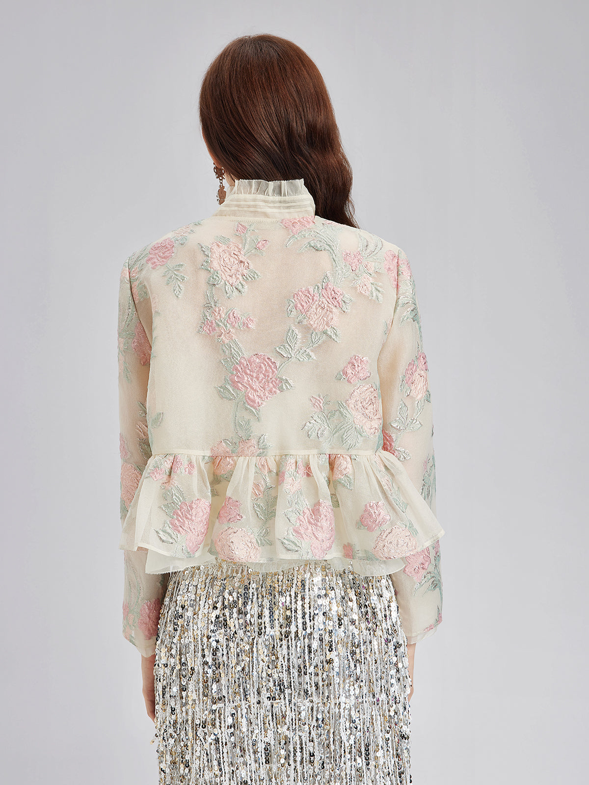 Tailored Organza Jacquard Lightweight Jacket-VibeCloset