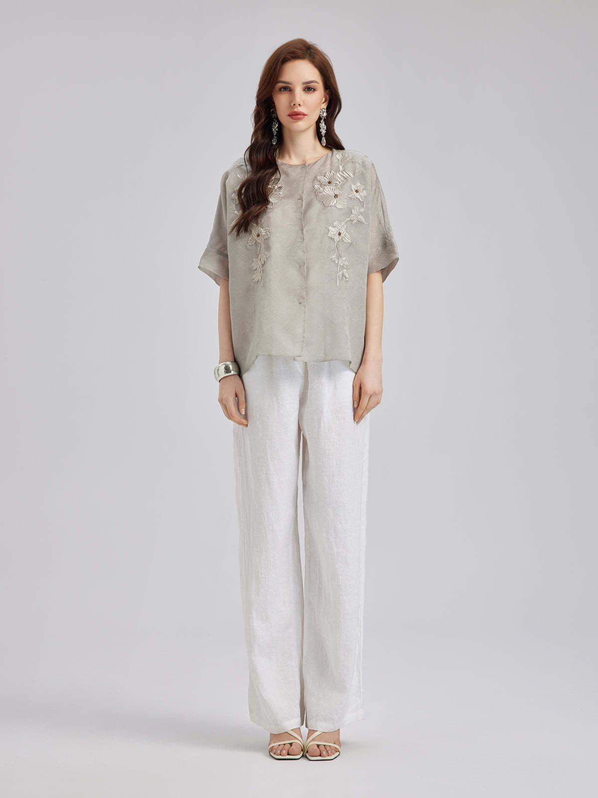 Versatile Silk Aesthetics Floral Embroidered Top-VibeCloset