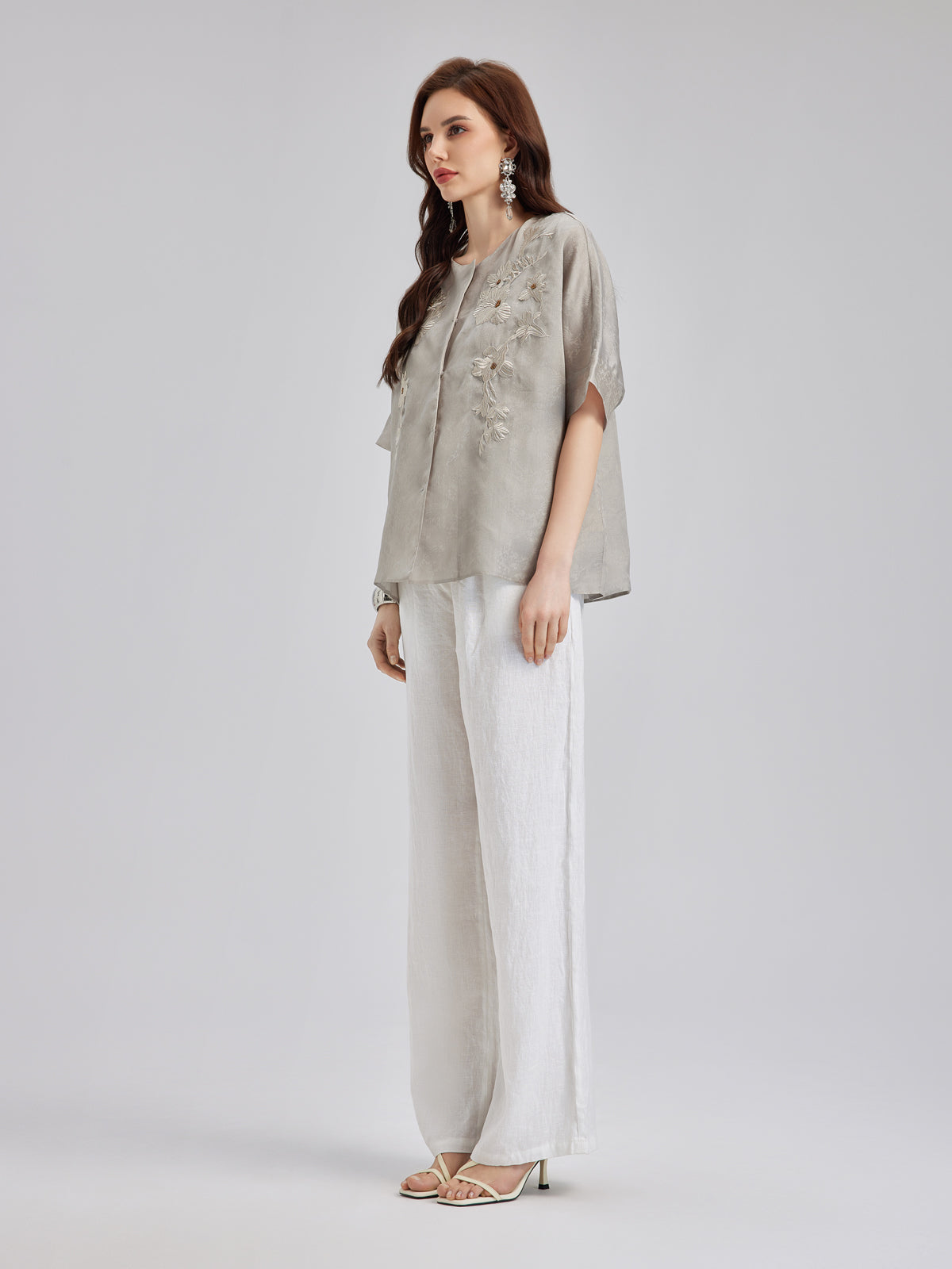 Versatile Silk Aesthetics Floral Embroidered Top-VibeCloset