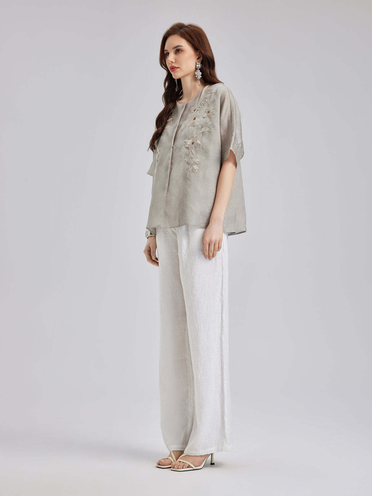 Versatile Silk Aesthetics Floral Embroidered Top-VibeCloset