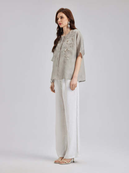 Versatile Silk Aesthetics Floral Embroidered Top-VibeCloset