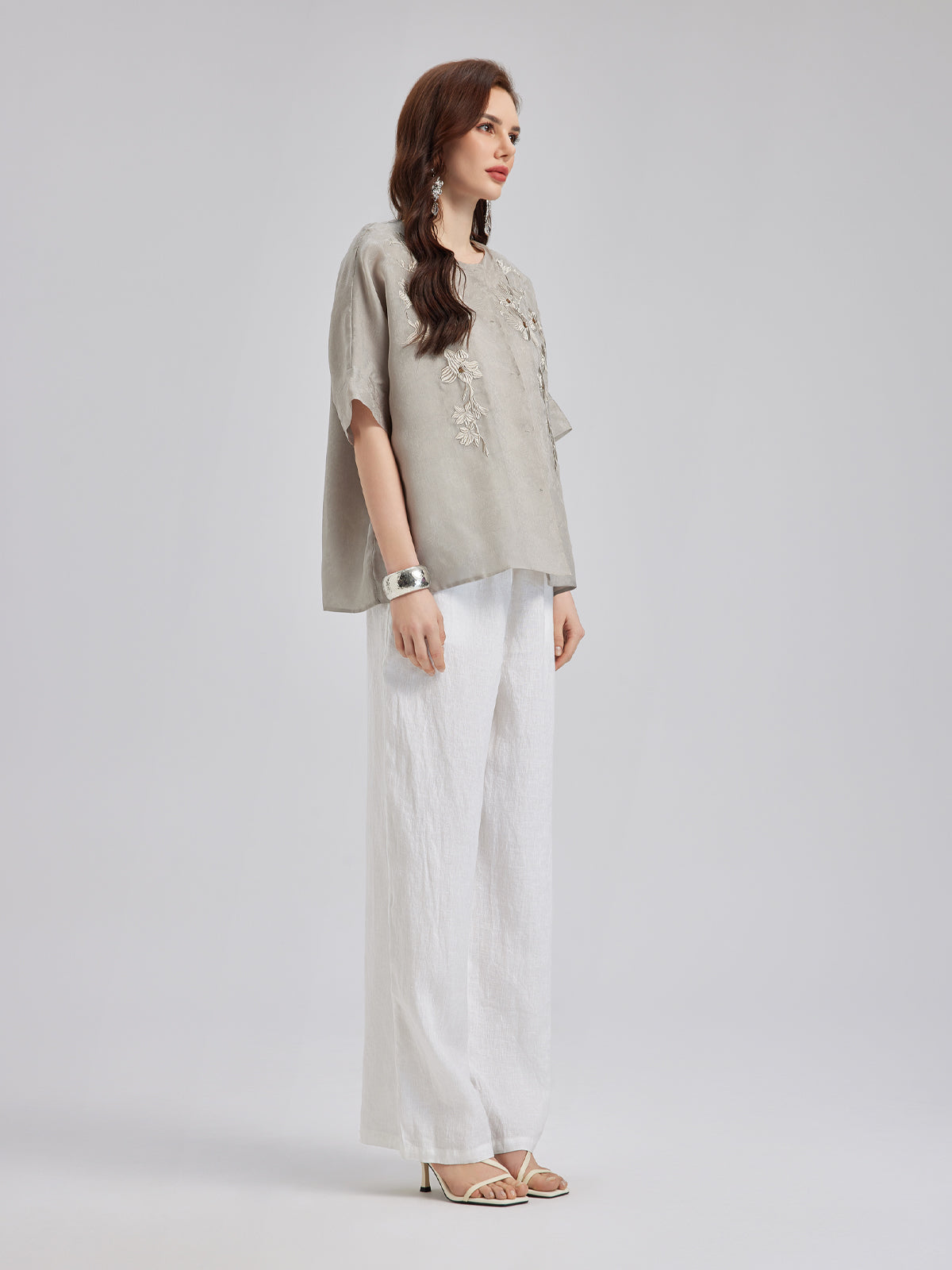 Versatile Silk Aesthetics Floral Embroidered Top-VibeCloset