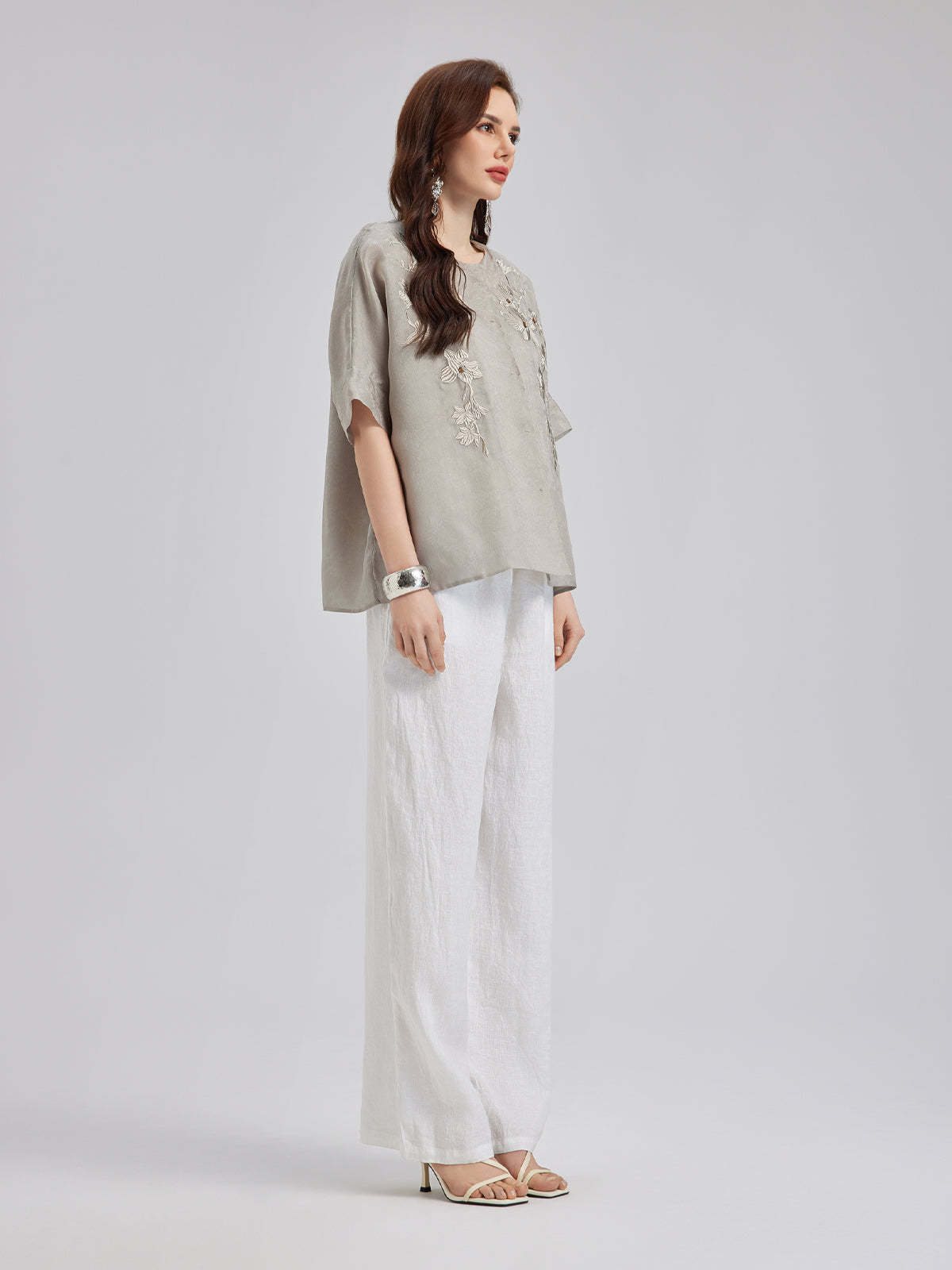 Versatile Silk Aesthetics Floral Embroidered Top-VibeCloset