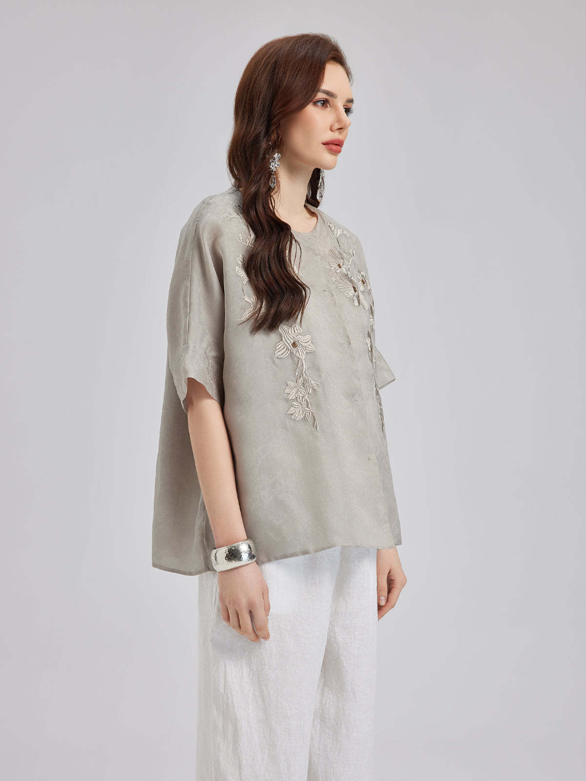 Versatile Silk Aesthetics Floral Embroidered Top-VibeCloset