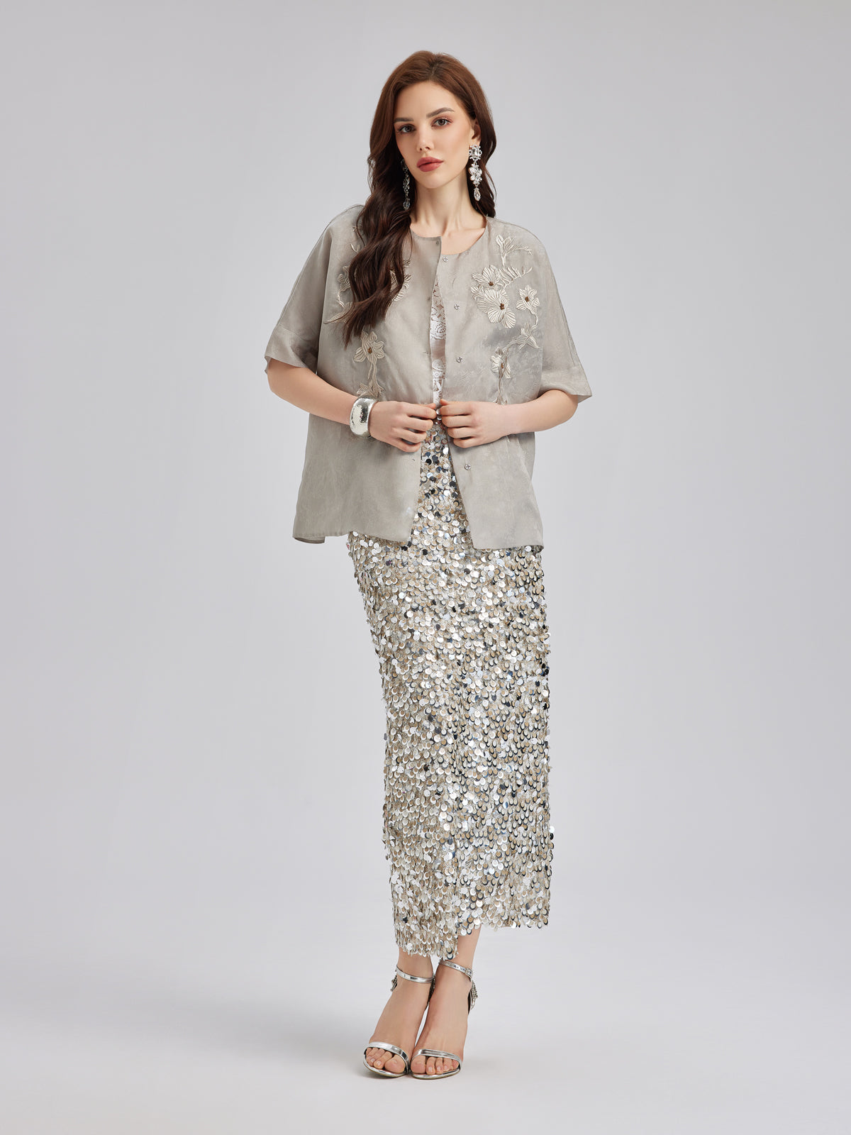 Versatile Silk Aesthetics Floral Embroidered Top-VibeCloset