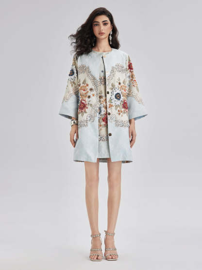 Spring Hand-Sewn Beaded 3D Floral Jacket-VibeCloset