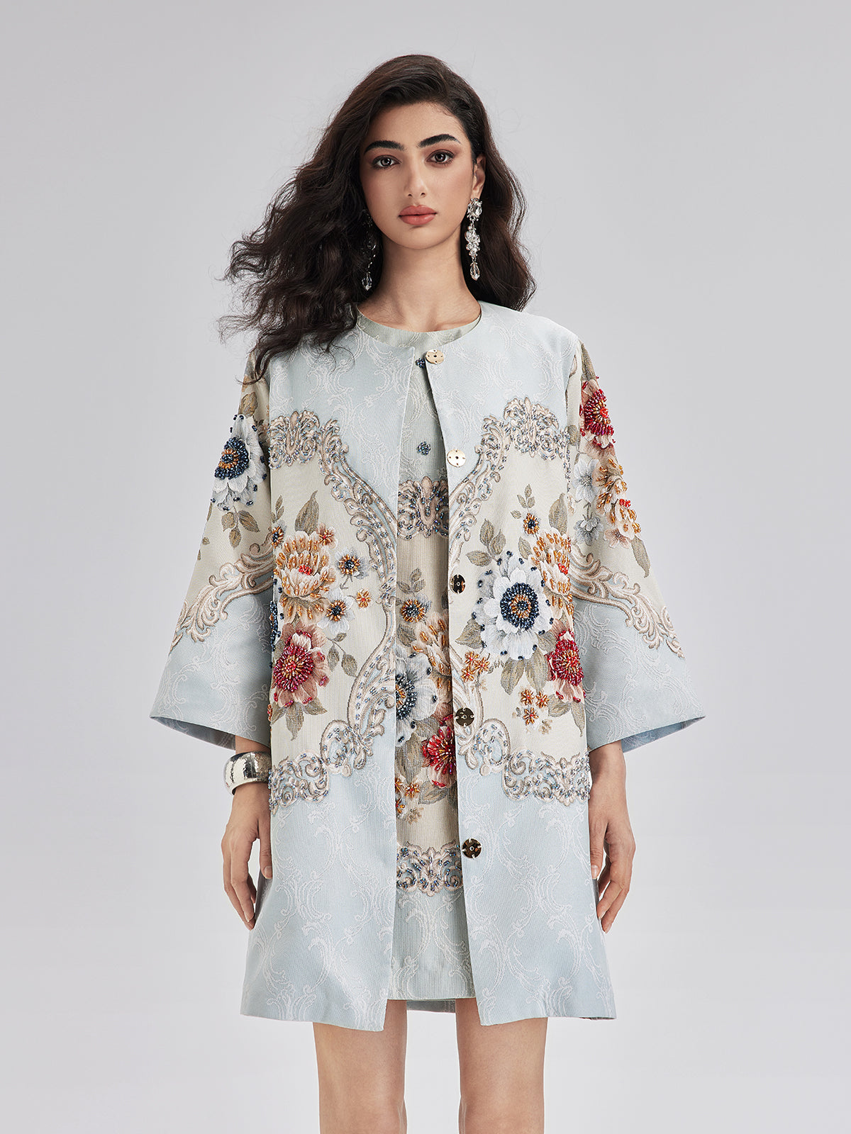 Spring Hand-Sewn Beaded 3D Floral Jacket-VibeCloset