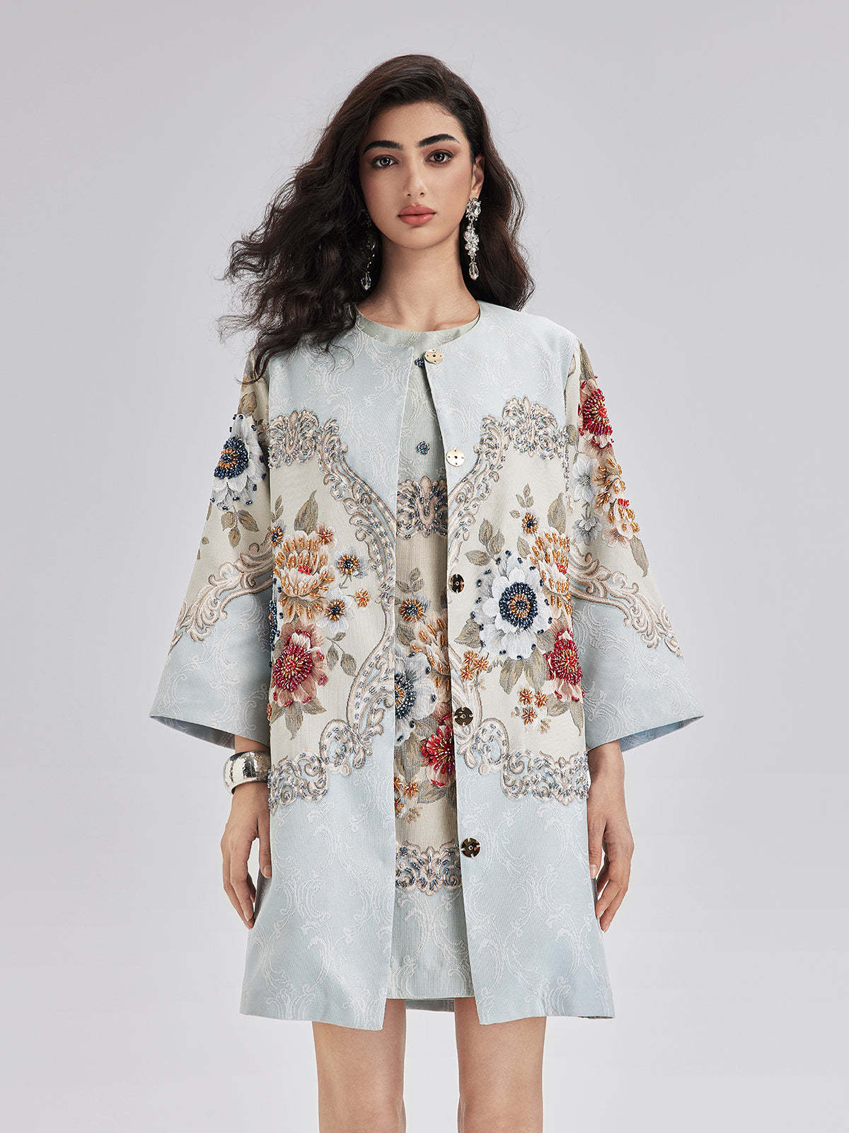 Spring Hand-Sewn Beaded 3D Floral Jacket-VibeCloset