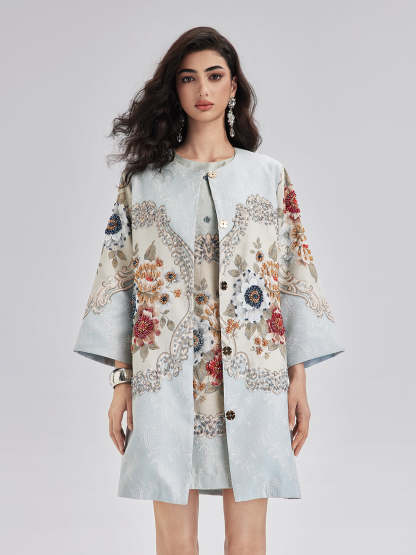 Spring Hand-Sewn Beaded 3D Floral Jacket-VibeCloset