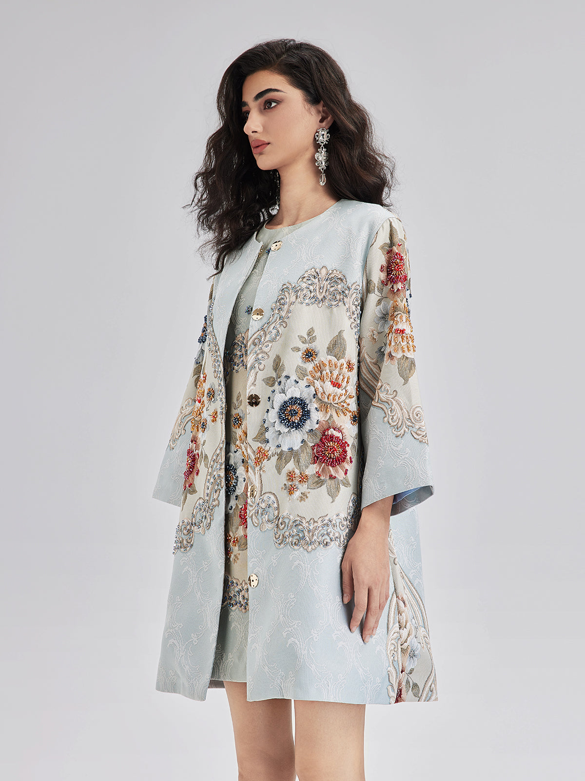 Spring Hand-Sewn Beaded 3D Floral Jacket-VibeCloset