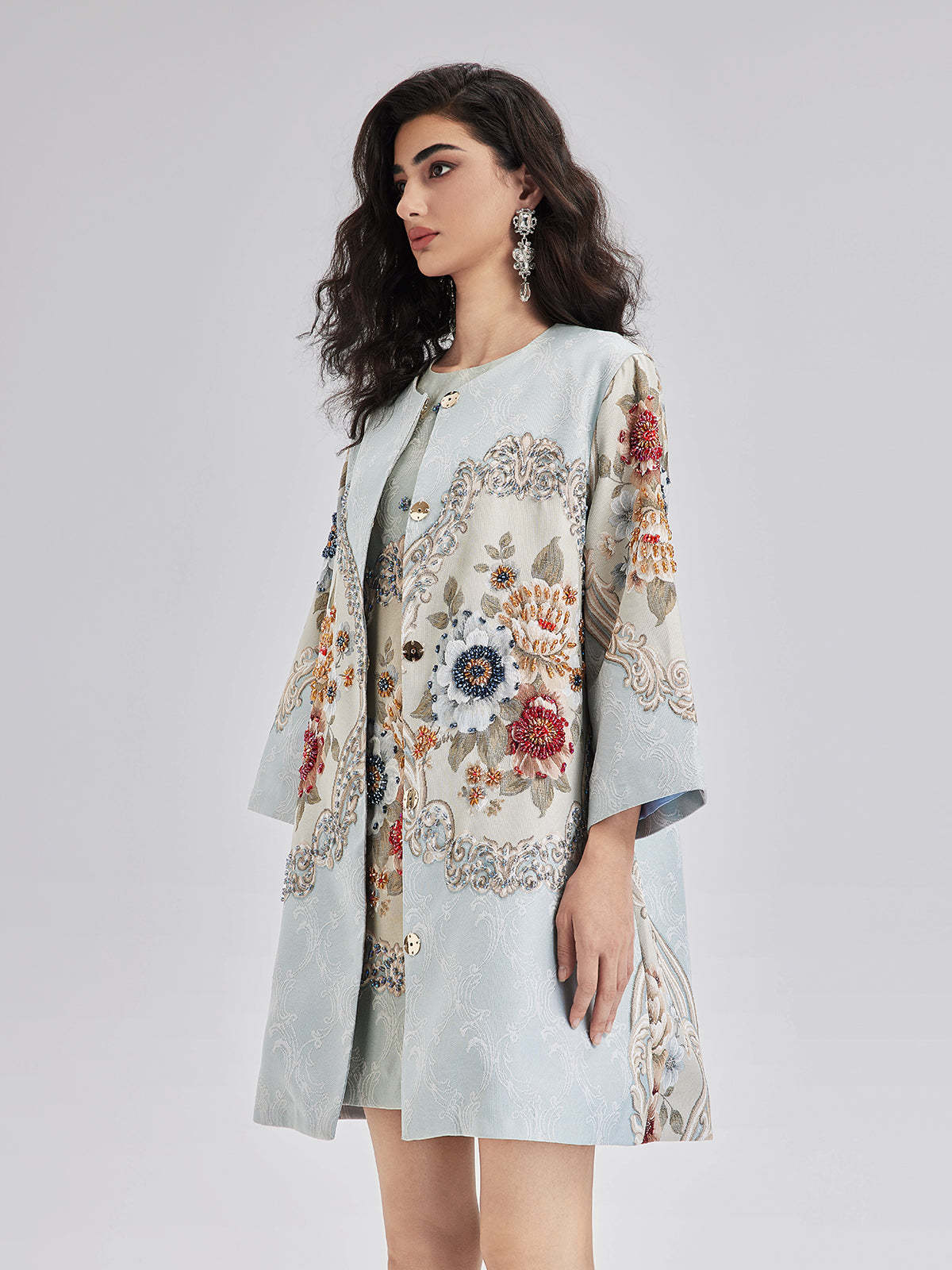 Spring Hand-Sewn Beaded 3D Floral Jacket-VibeCloset