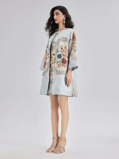 Spring Hand-Sewn Beaded 3D Floral Jacket-VibeCloset