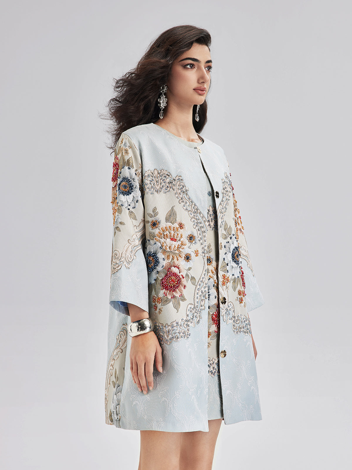 Spring Hand-Sewn Beaded 3D Floral Jacket-VibeCloset