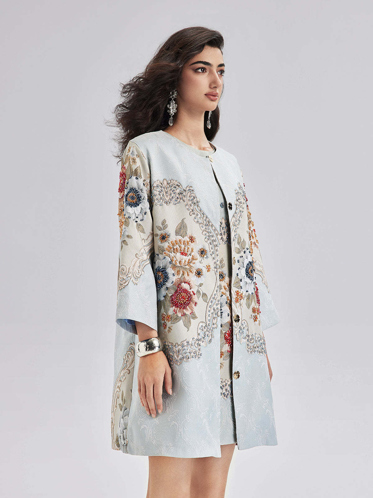 Spring Hand-Sewn Beaded 3D Floral Jacket-VibeCloset