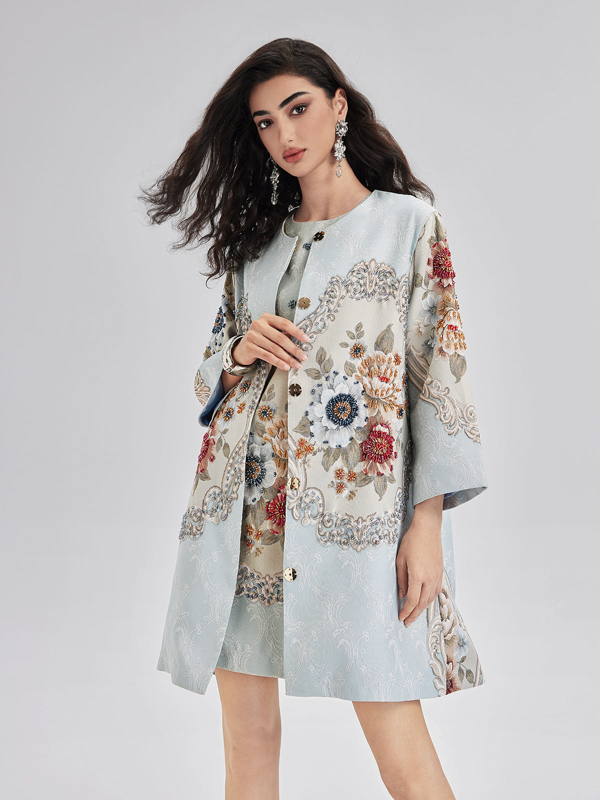 Spring Hand-Sewn Beaded 3D Floral Jacket-VibeCloset