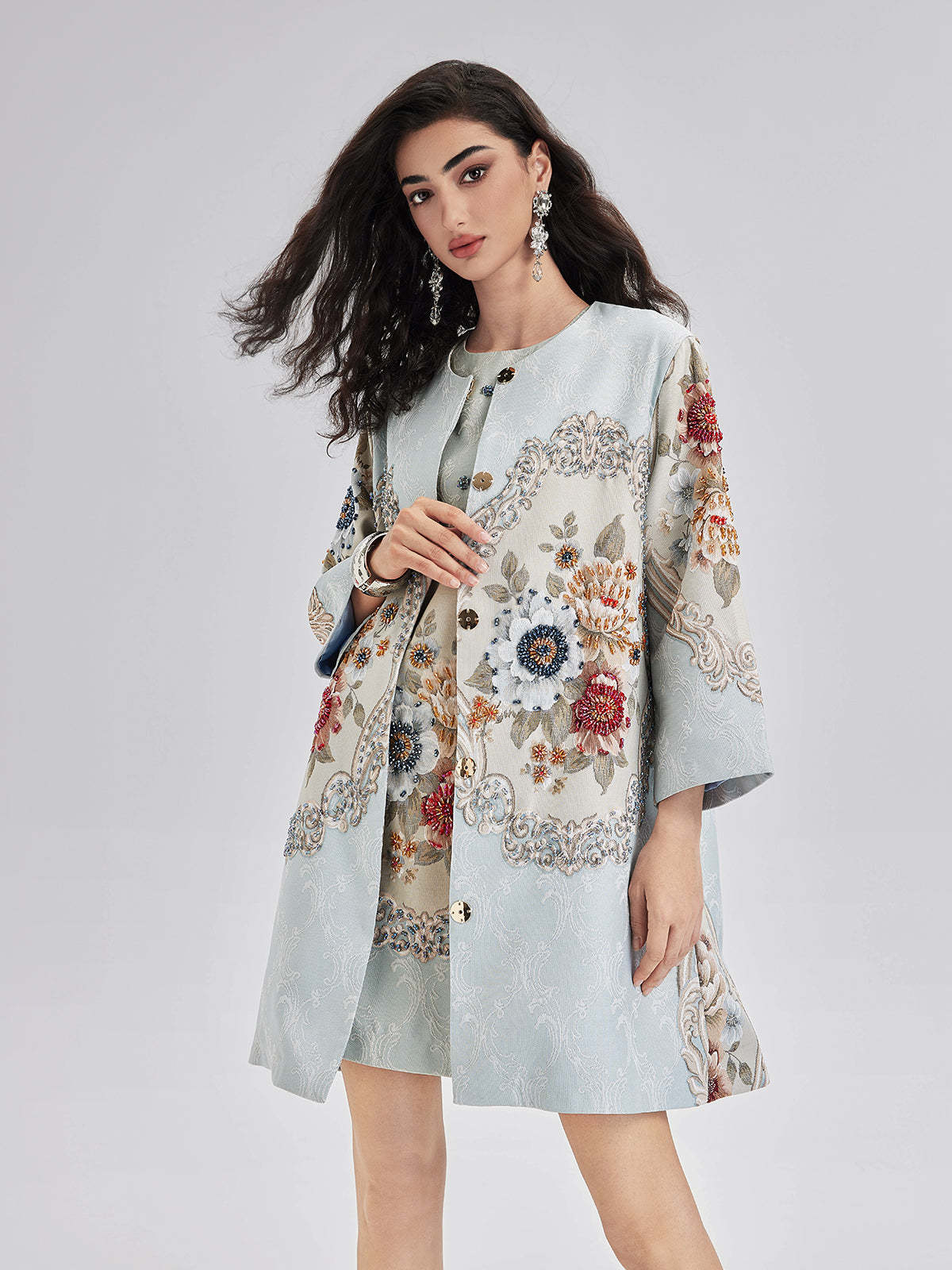 Spring Hand-Sewn Beaded 3D Floral Jacket-VibeCloset