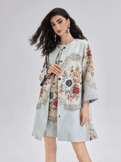 Spring Hand-Sewn Beaded 3D Floral Jacket-VibeCloset