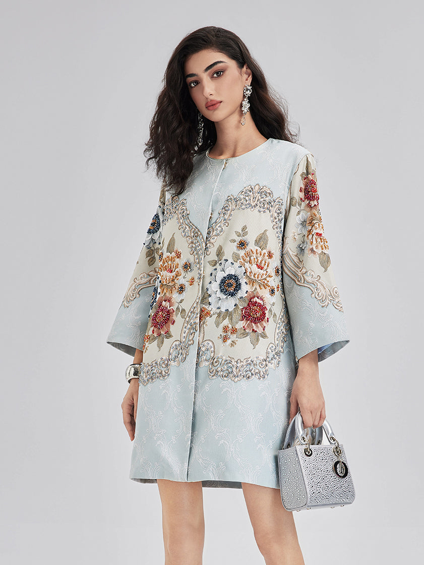 Spring Hand-Sewn Beaded 3D Floral Jacket-VibeCloset