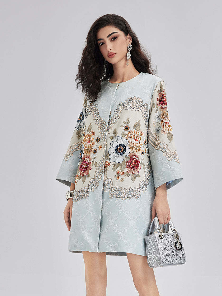 Spring Hand-Sewn Beaded 3D Floral Jacket-VibeCloset