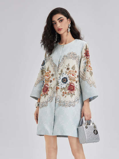 Spring Hand-Sewn Beaded 3D Floral Jacket-VibeCloset