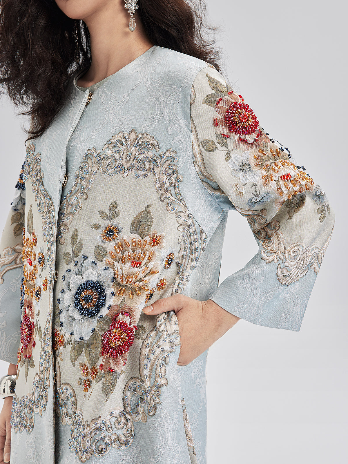 Spring Hand-Sewn Beaded 3D Floral Jacket-VibeCloset