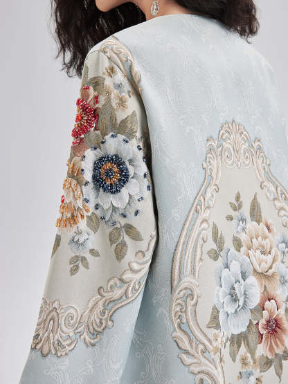 Spring Hand-Sewn Beaded 3D Floral Jacket-VibeCloset