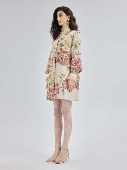 Hand-Sewn Beaded Floral Jacket-VibeCloset