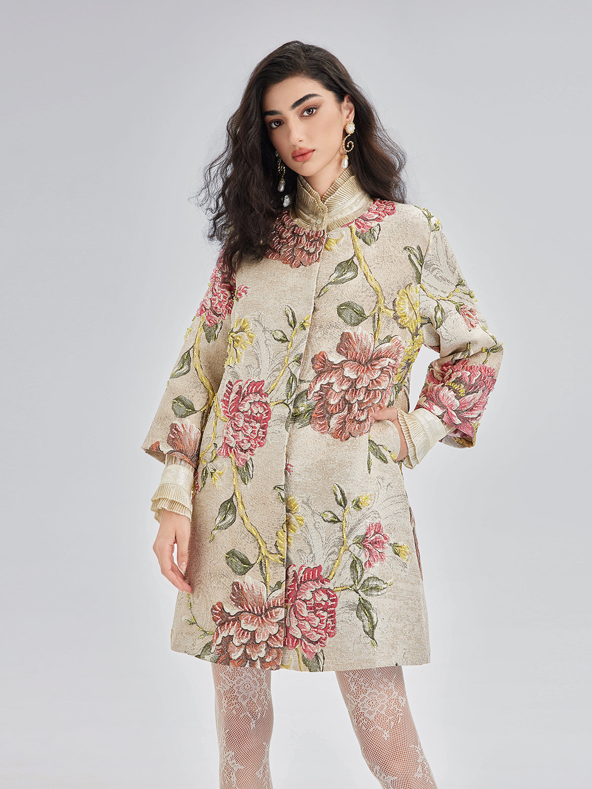 Hand-Sewn Beaded Floral Jacket-VibeCloset