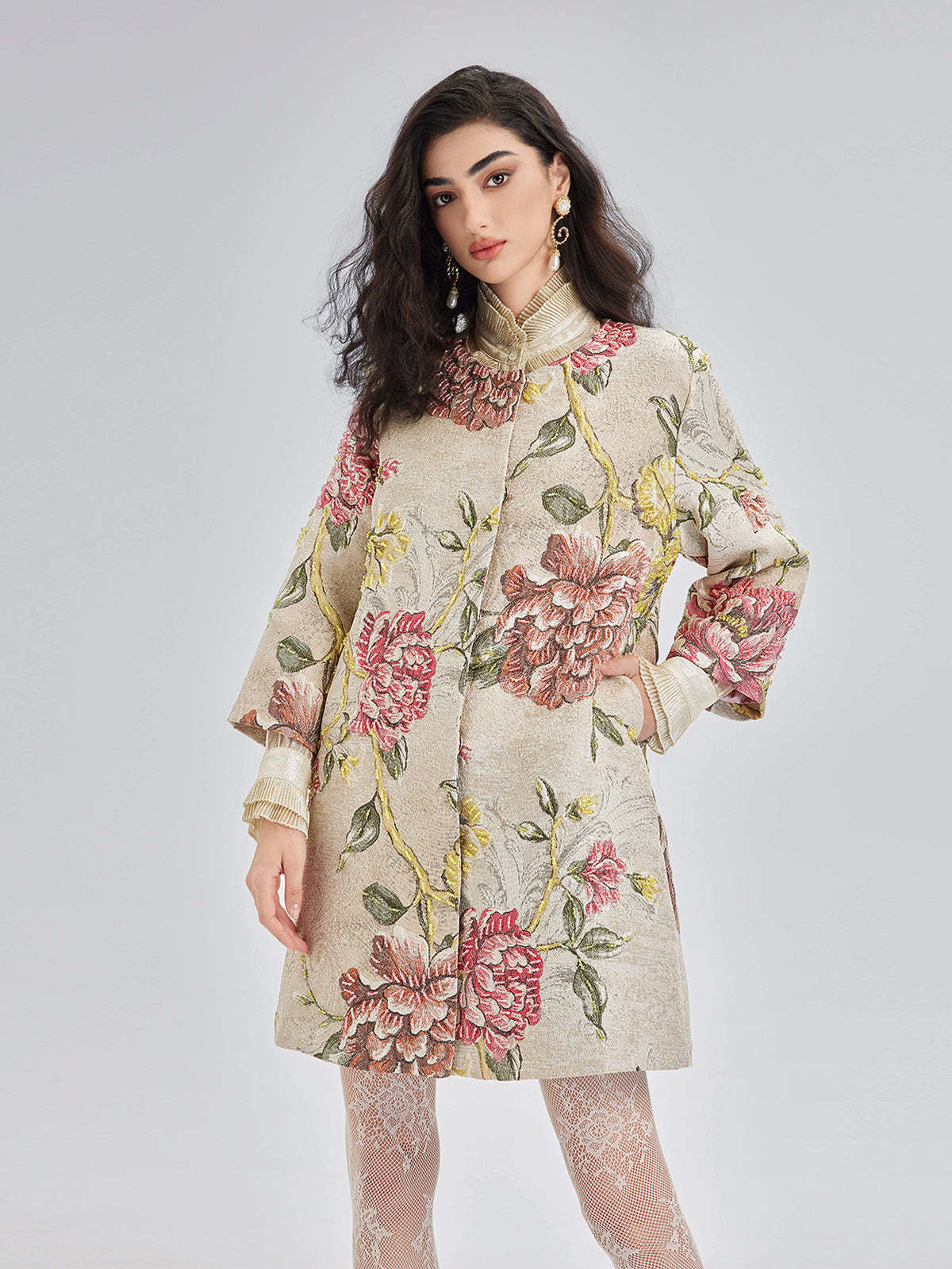Hand-Sewn Beaded Floral Jacket-VibeCloset