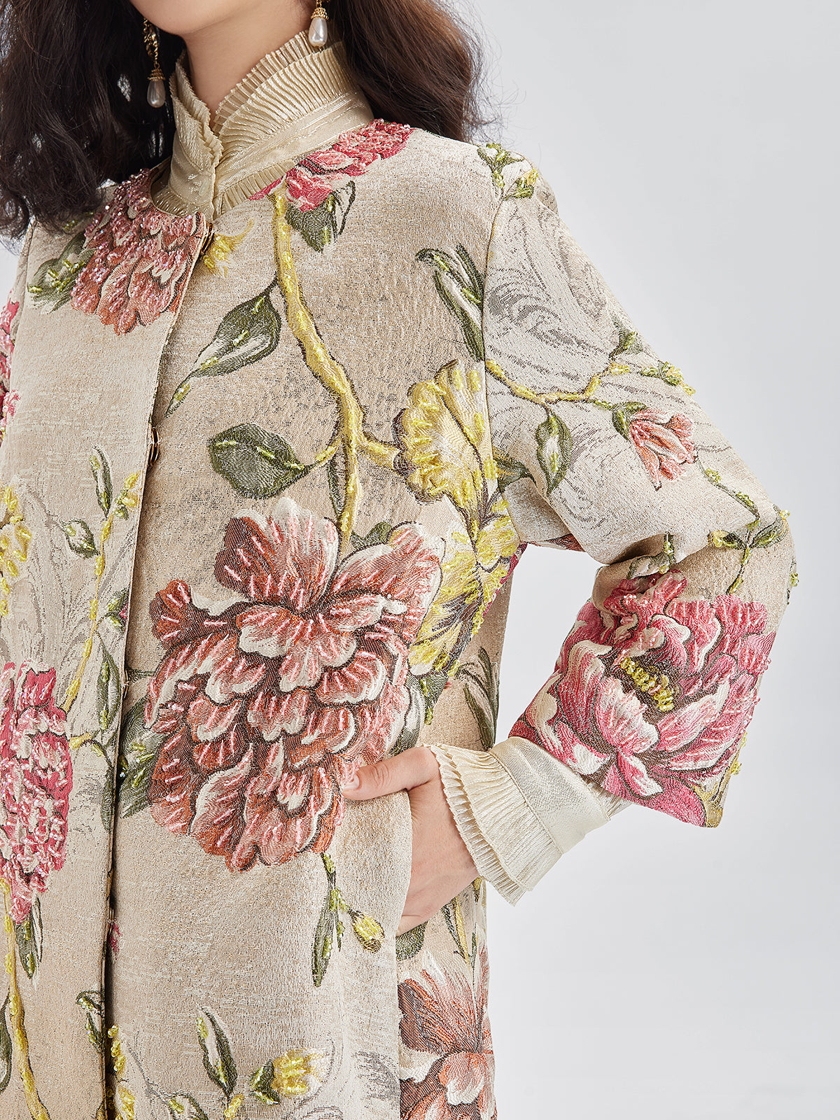 Hand-Sewn Beaded Floral Jacket-VibeCloset