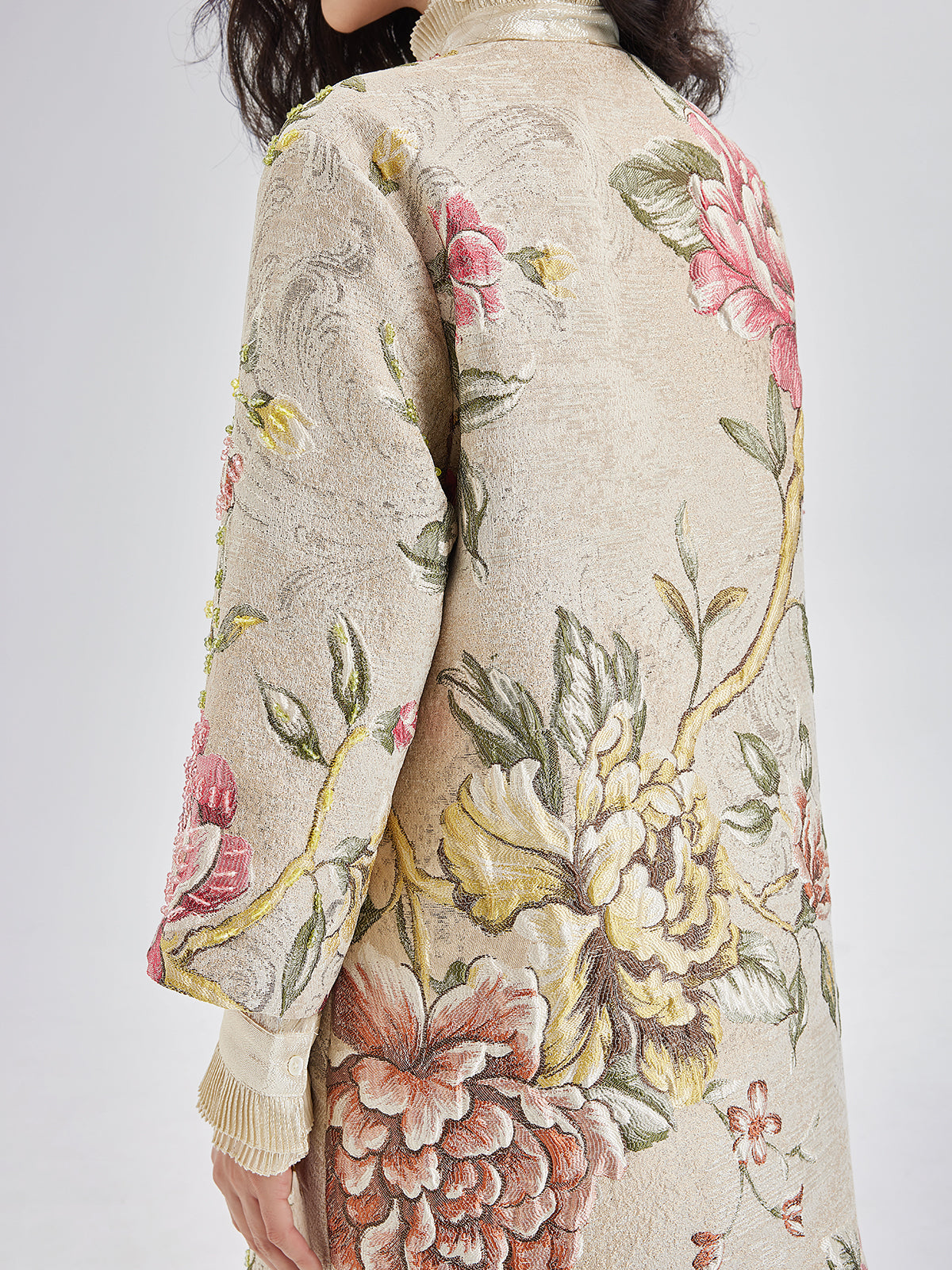 Hand-Sewn Beaded Floral Jacket-VibeCloset