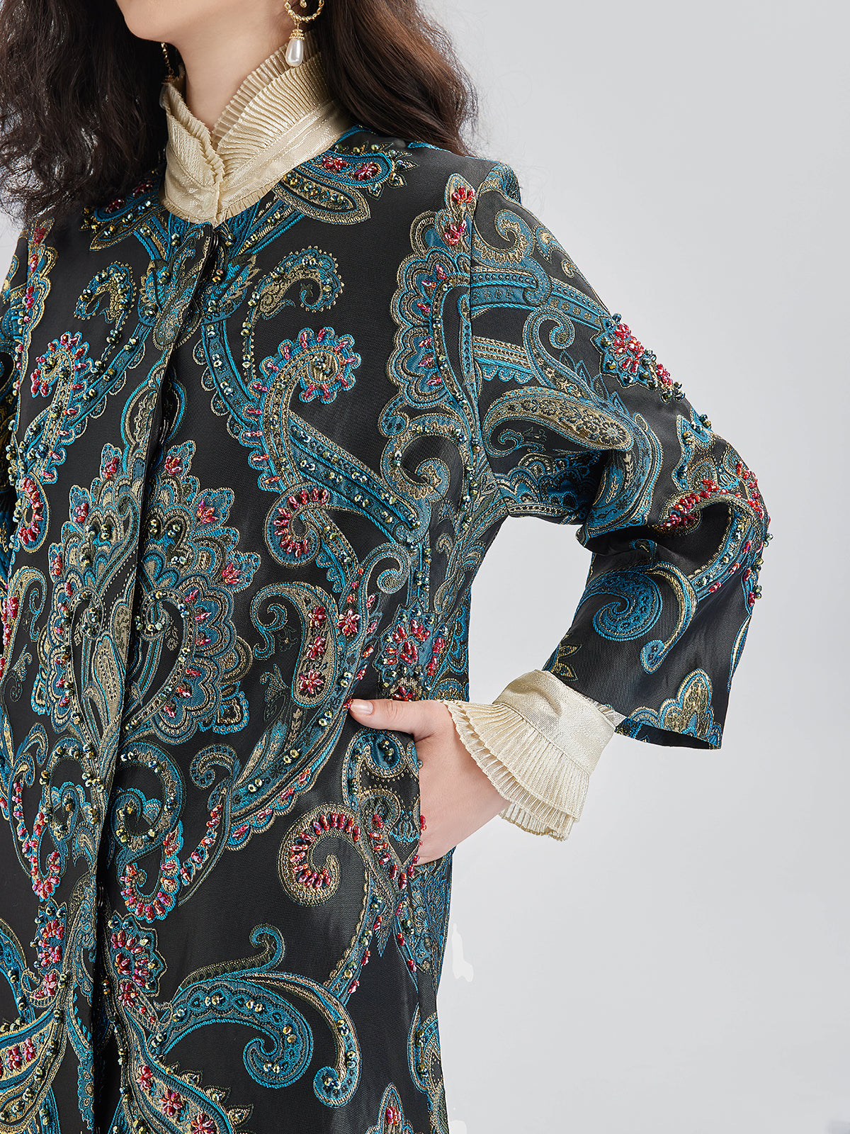 Spring Hand-Sewn Beaded Floral Jacket-VibeCloset