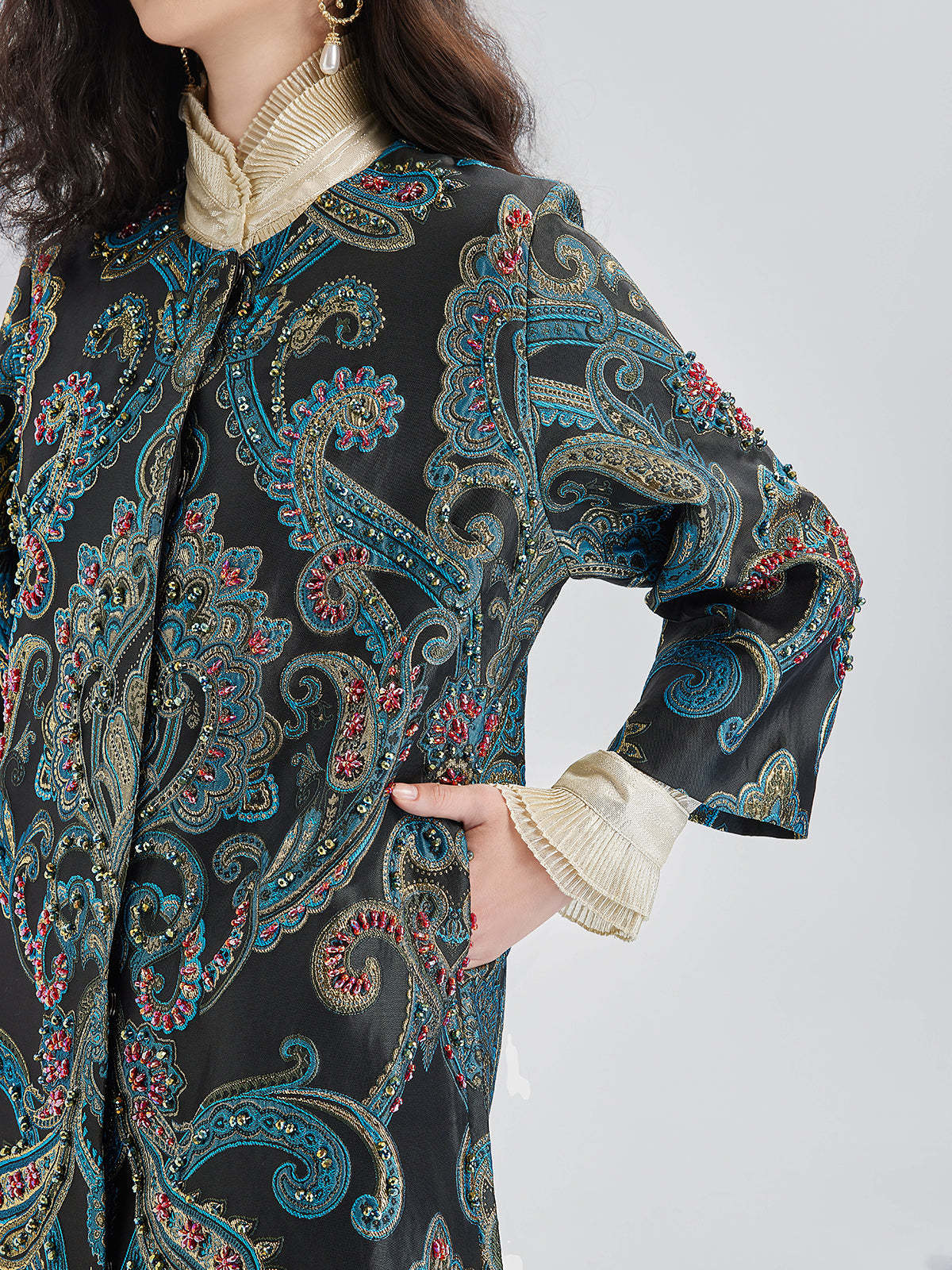 Spring Hand-Sewn Beaded Floral Jacket-VibeCloset