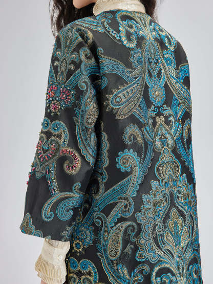 Spring Hand-Sewn Beaded Floral Jacket-VibeCloset