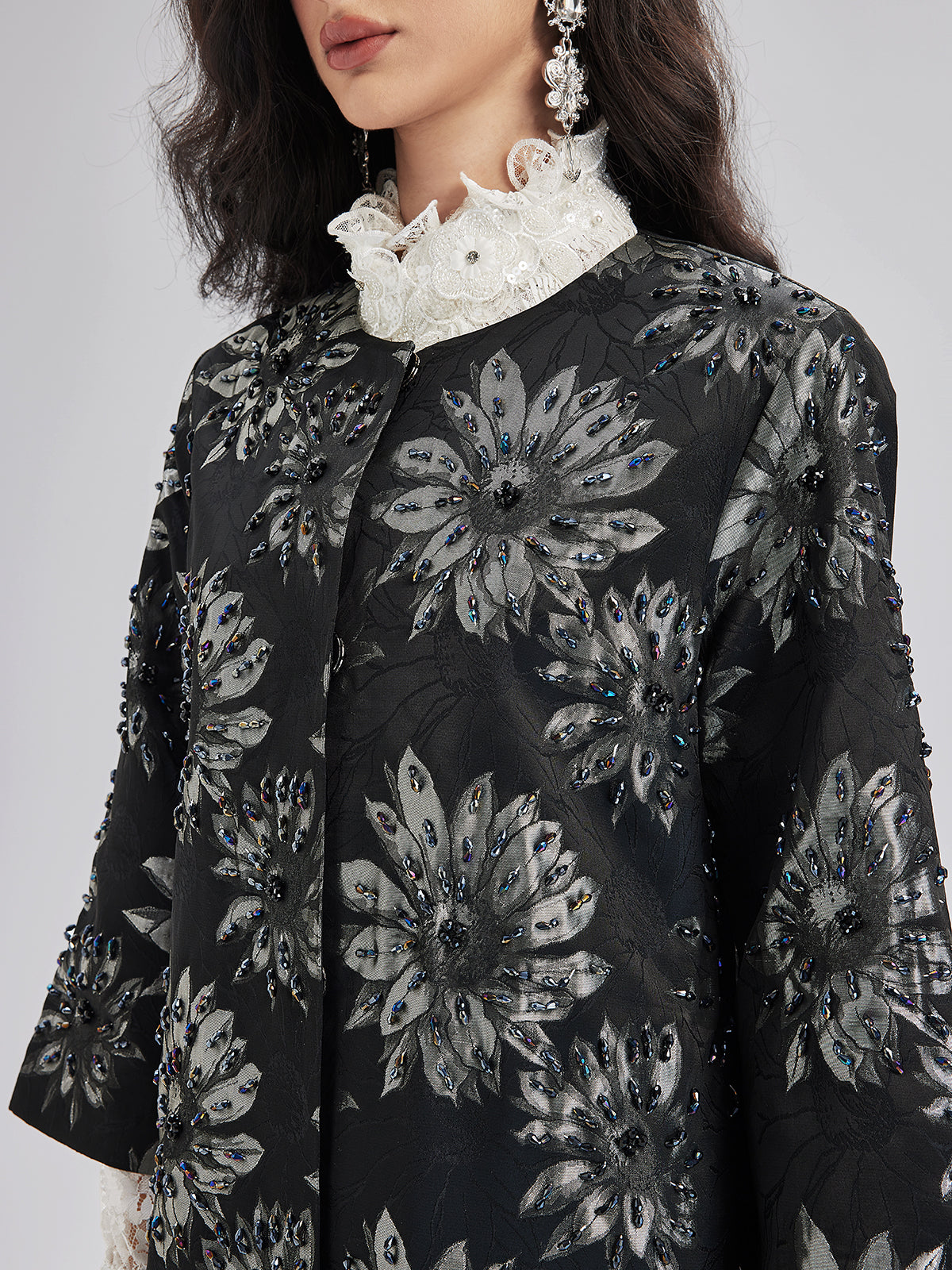 Spring Hand-Sewn Beaded Floral Jacket-VibeCloset