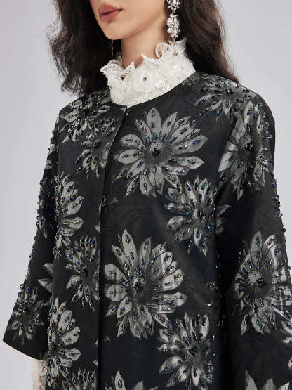 Spring Hand-Sewn Beaded Floral Jacket-VibeCloset