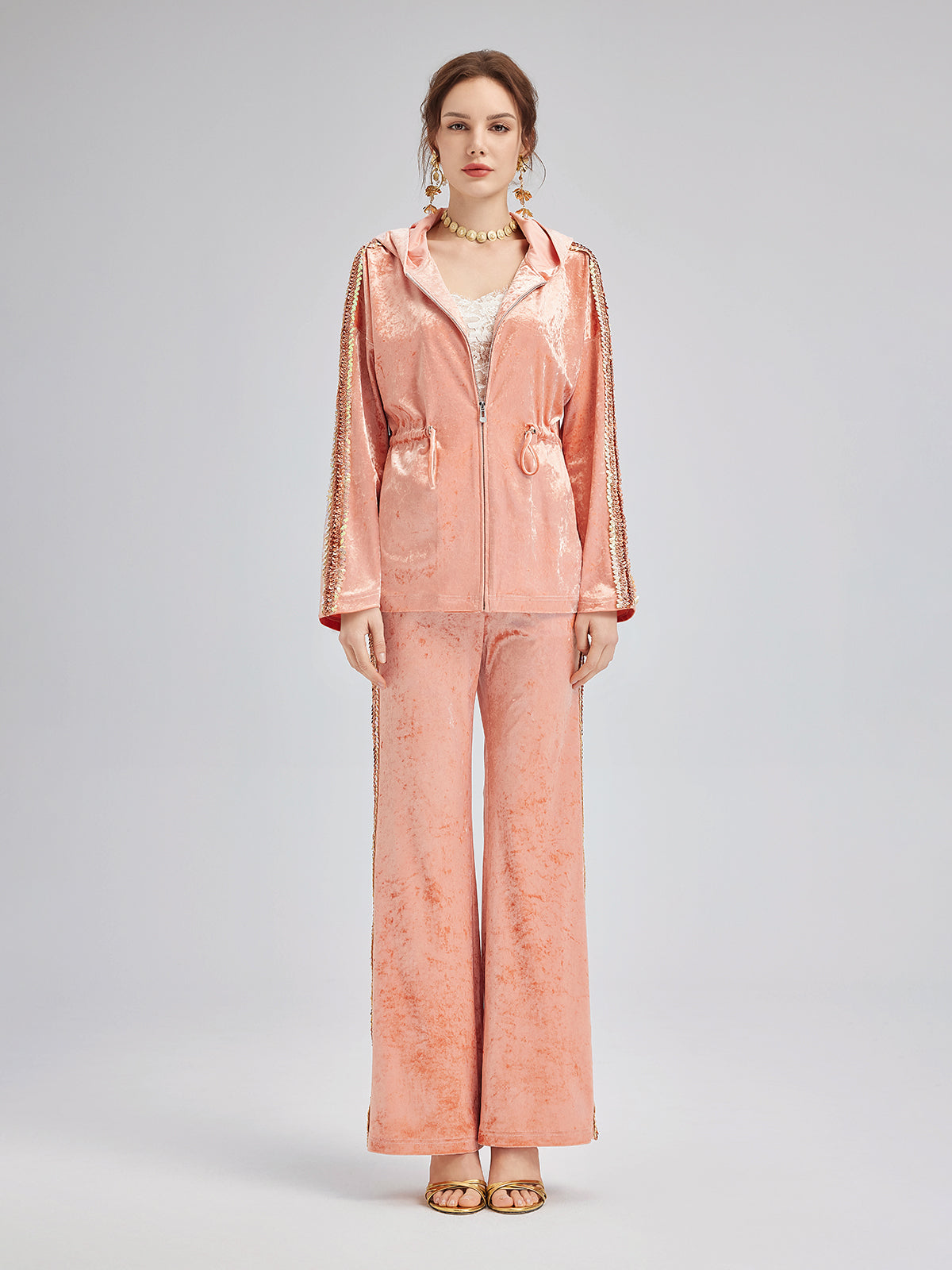 Velvet Trimmed Sequined Jacket-VibeCloset