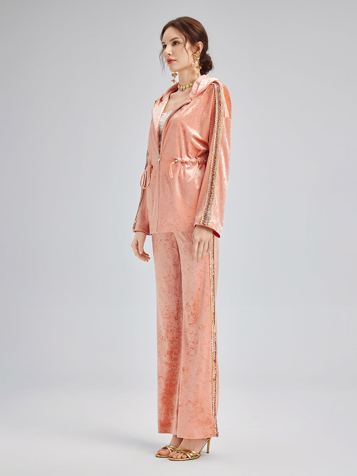 Velvet Trimmed Sequined Jacket-VibeCloset