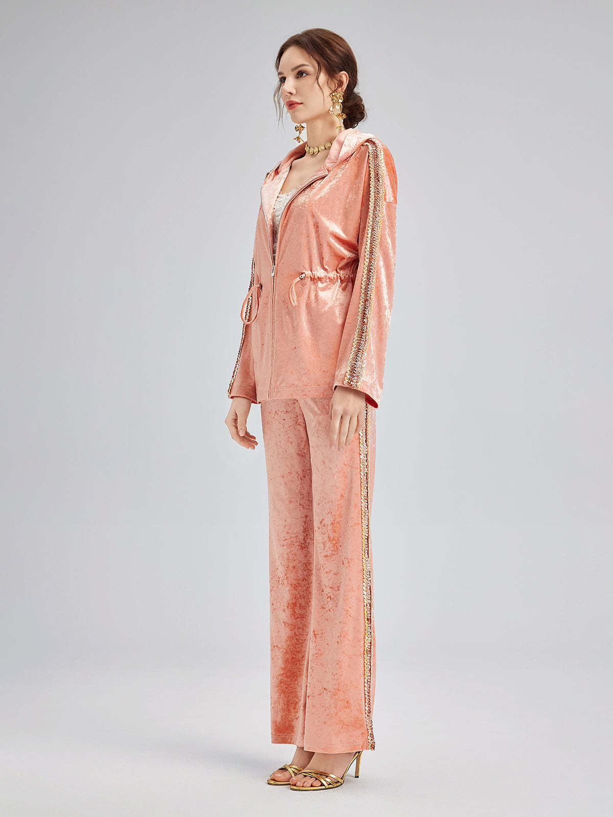 Velvet Trimmed Sequined Jacket-VibeCloset