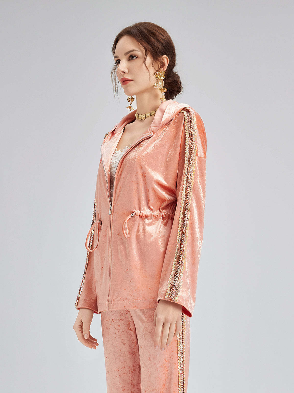 Velvet Trimmed Sequined Jacket-VibeCloset