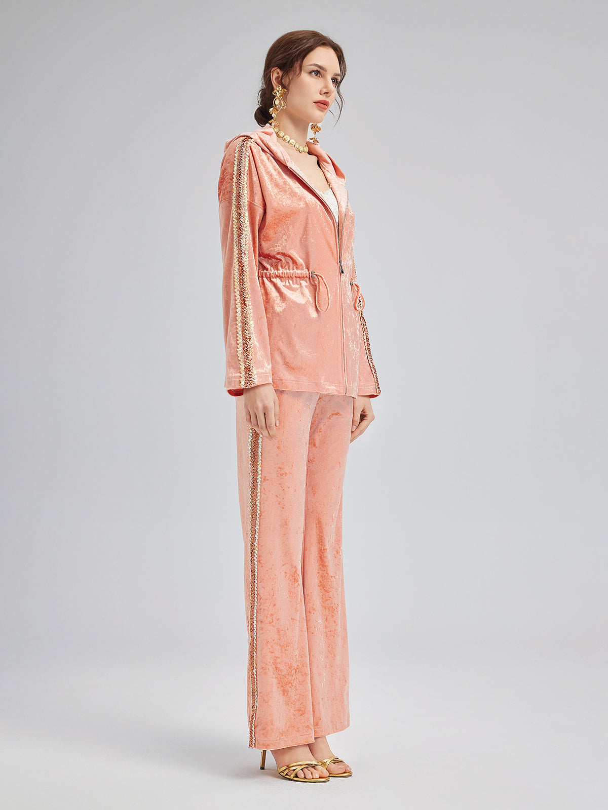 Velvet Trimmed Sequined Jacket-VibeCloset