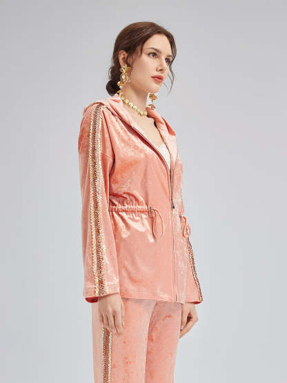 Velvet Trimmed Sequined Jacket-VibeCloset