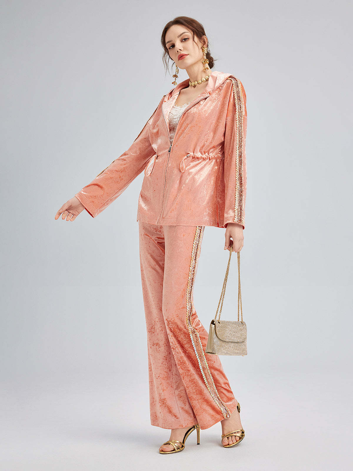 Velvet Trimmed Sequined Jacket-VibeCloset