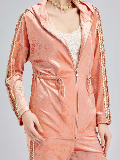 Velvet Trimmed Sequined Jacket-VibeCloset