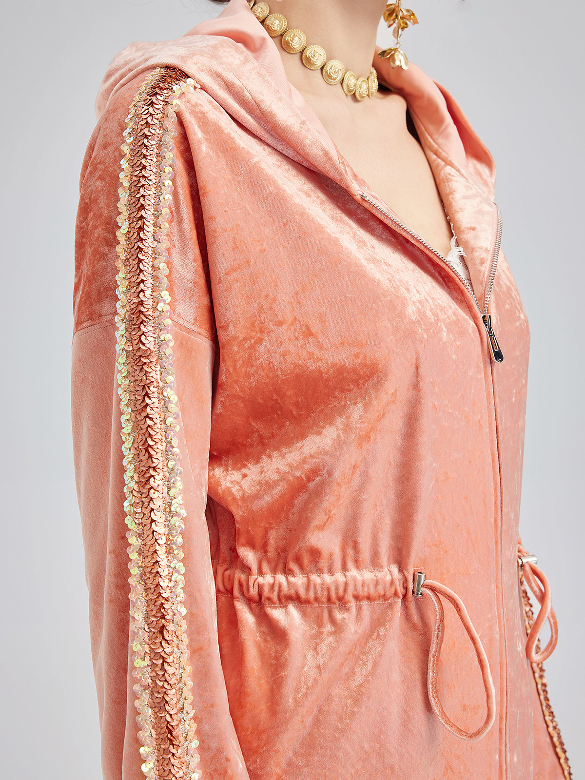 Velvet Trimmed Sequined Jacket-VibeCloset