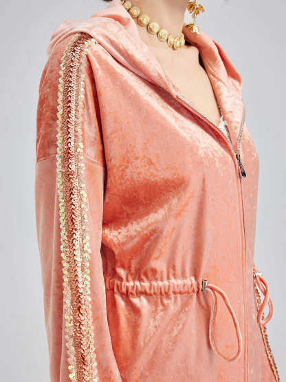 Velvet Trimmed Sequined Jacket-VibeCloset