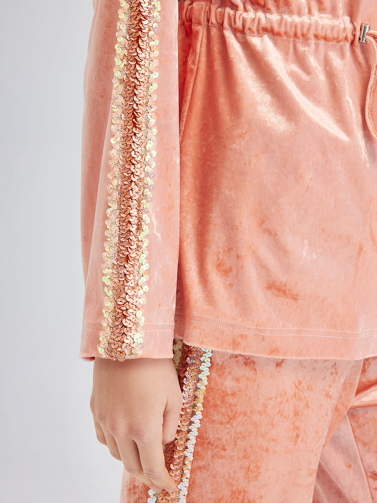 Velvet Trimmed Sequined Jacket-VibeCloset