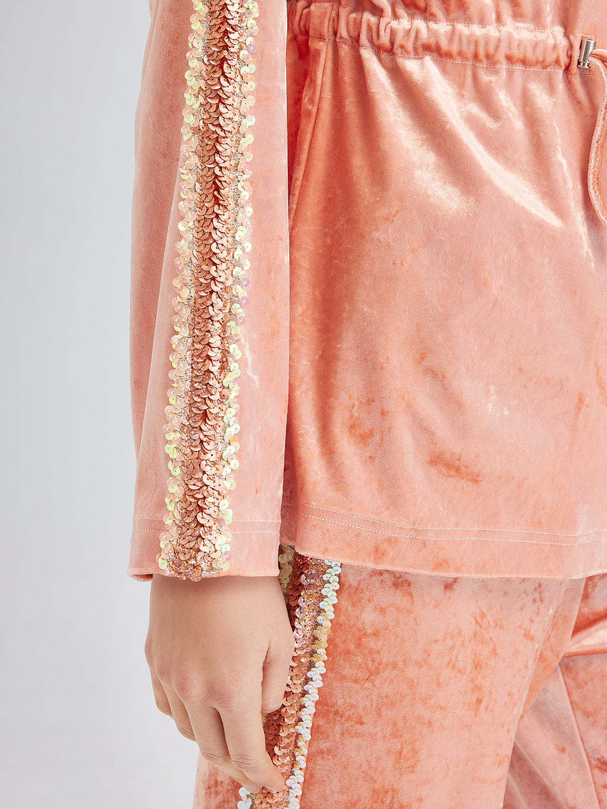 Velvet Trimmed Sequined Jacket-VibeCloset