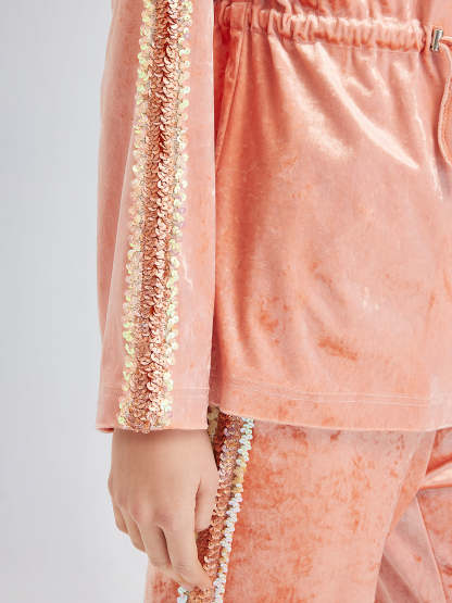 Velvet Trimmed Sequined Jacket-VibeCloset