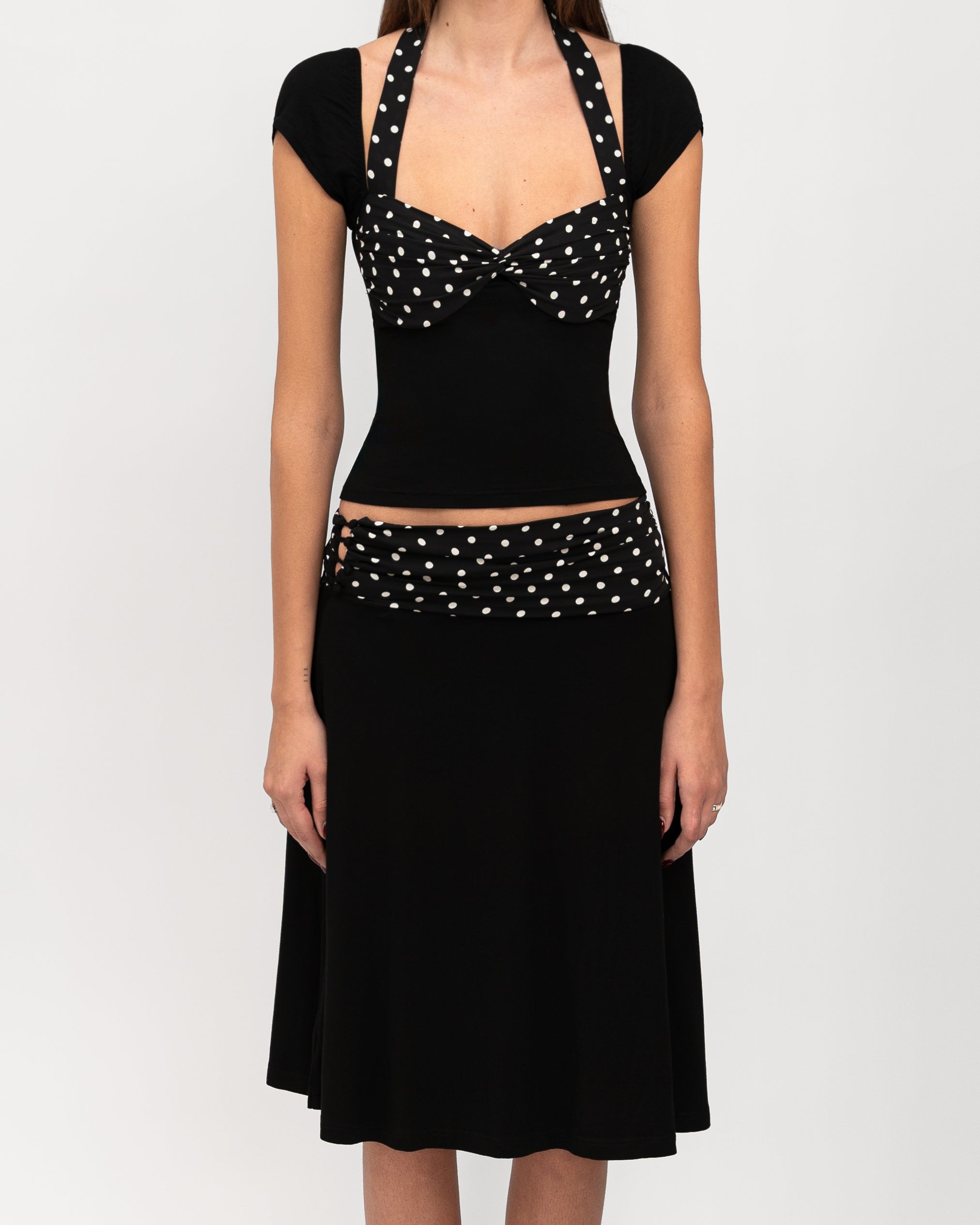 Halter Neck Polka Dot Top + Spliced ​​Skirt Set